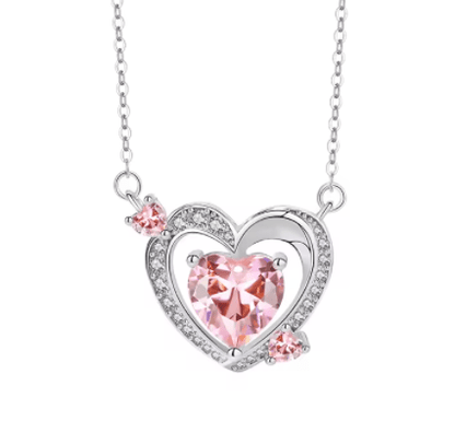 Collar corazón flechado de amor, en plata esterlina 925 con baño de rodio