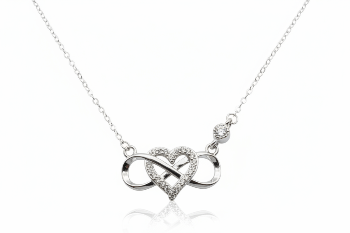 Collar Corazón Infinito en Plata 925 con Zirconias – Disponible en Rodio, Oro y Oro Rosa