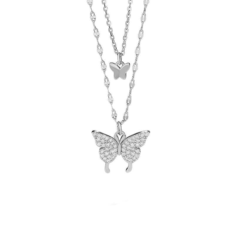 Collar doble de mariposa de plata 925 con zirconias con estilo y un toque único