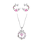 Conjunto de joyería con exquisito collar, fascinante dije y delicados aretes de corazón adornados con circonitas rosadas - Aurora Boré
