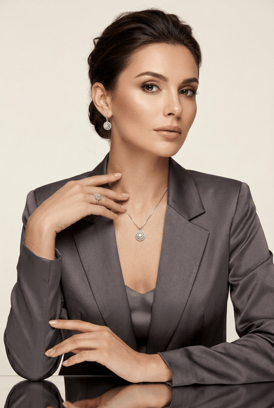 Conjunto de Joyería Halo en Plata 925 con Zirconias Cúbicas