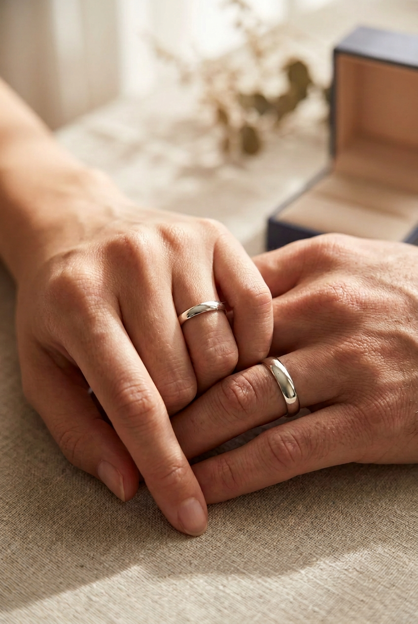 Dúo Anillos de Boda de Estilo Clásico, en Plata de Ley 925.