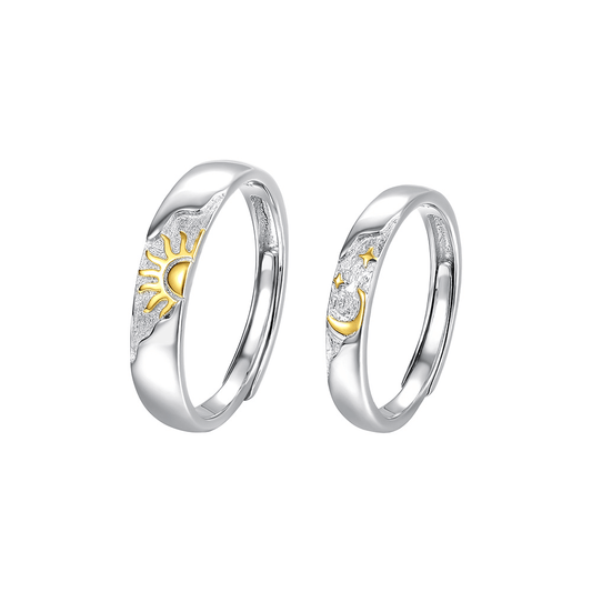 Dúo Anillos Sol y Luna – Plata 925 con Detalles Dorados