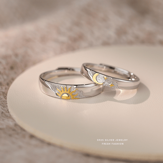Dúo Anillos Sol y Luna – Plata 925 con Detalles Dorados