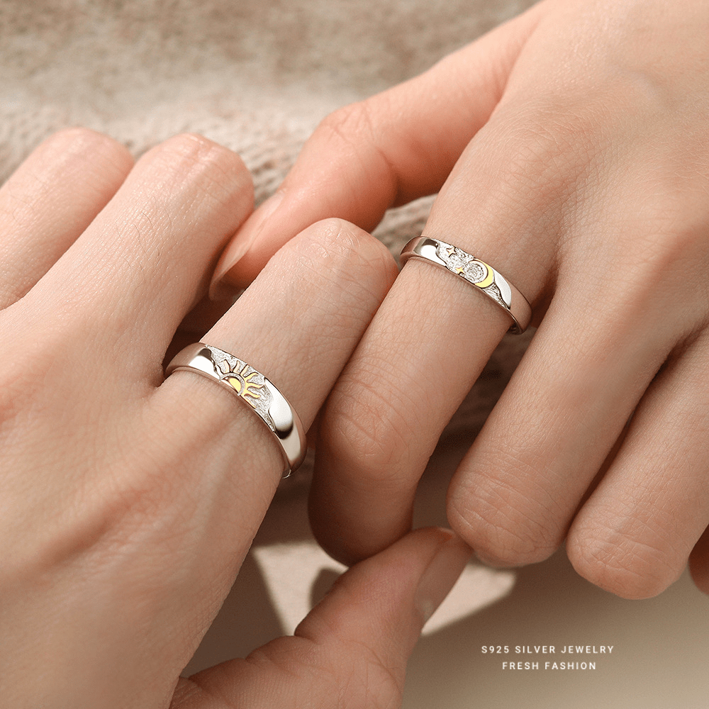 Dúo Anillos Sol y Luna – Plata 925 con Detalles Dorados