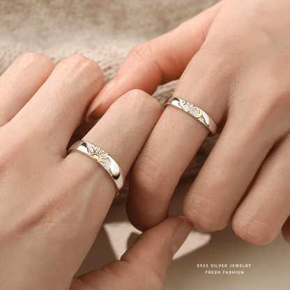 Dúo Anillos Sol y Luna – Plata 925 con Detalles Dorados