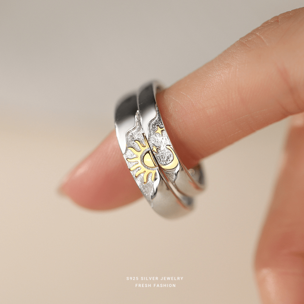 Dúo Anillos Sol y Luna – Plata 925 con Detalles Dorados