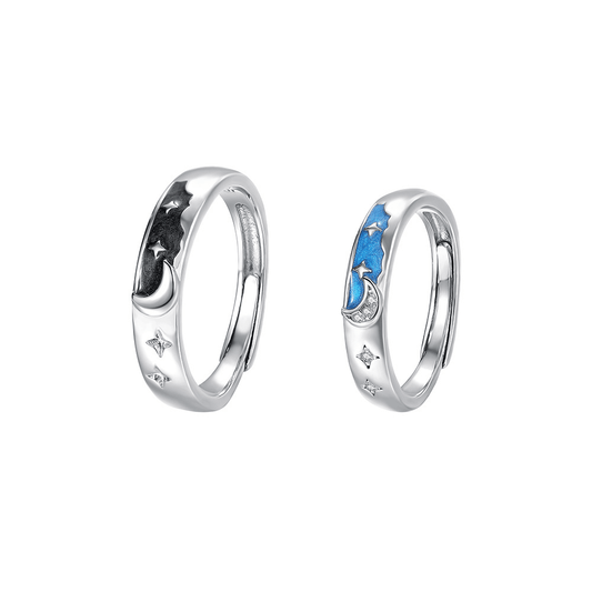 Dúo Anillos Universo – Plata 925 con Esmalte Negro y Azul