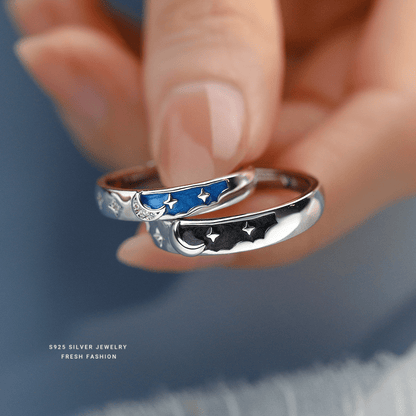 Dúo Anillos Universo – Plata 925 con Esmalte Negro y Azul