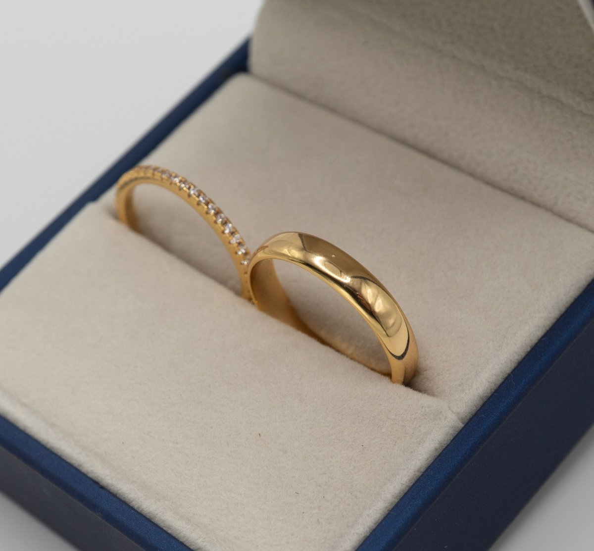 Dúo de Banda de Brillo y Dorado Clásico en Plata 925 con Baño de Oro 18K