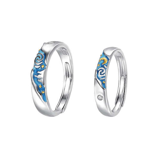 Dúo Noche Estrellada – Anillos en Plata 925 con Esmalte Azul y Detalles Dorados