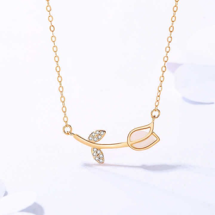 Collar Tulipán de Plata 925 con Cymophane y Zirconias – Elegancia Natural - Aurora Boré