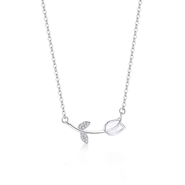 Elegante Collar de Tulipan de Plata de Ley 925 con Colgante de Flor de Rosa Cymophane
