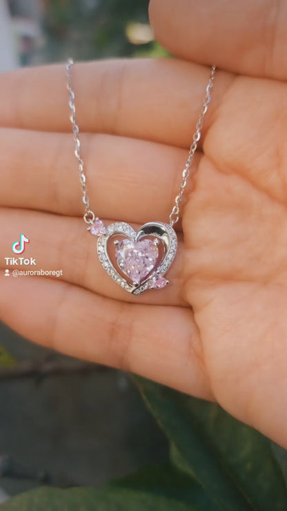 Collar corazón flechado de amor, en plata esterlina 925 con baño de rodio