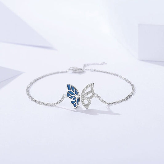 Pulsera de mariposa con zirconias en color azul y blanco