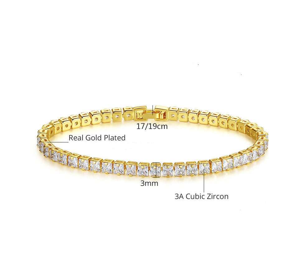 Pulsera Tennis, con Baño de Oro 18K y Zirconias Cúbicas