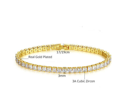 Pulsera Tennis, con Baño de Oro 18K y Zirconias Cúbicas