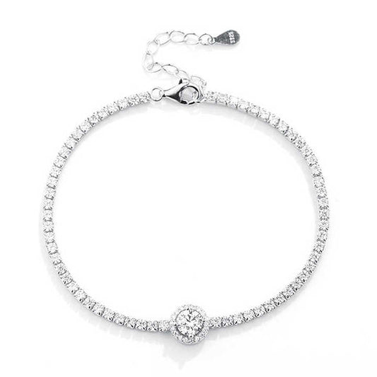 Pulsera Tennis con Centro Halo en Plata 925 y Zirconias Cúbicas