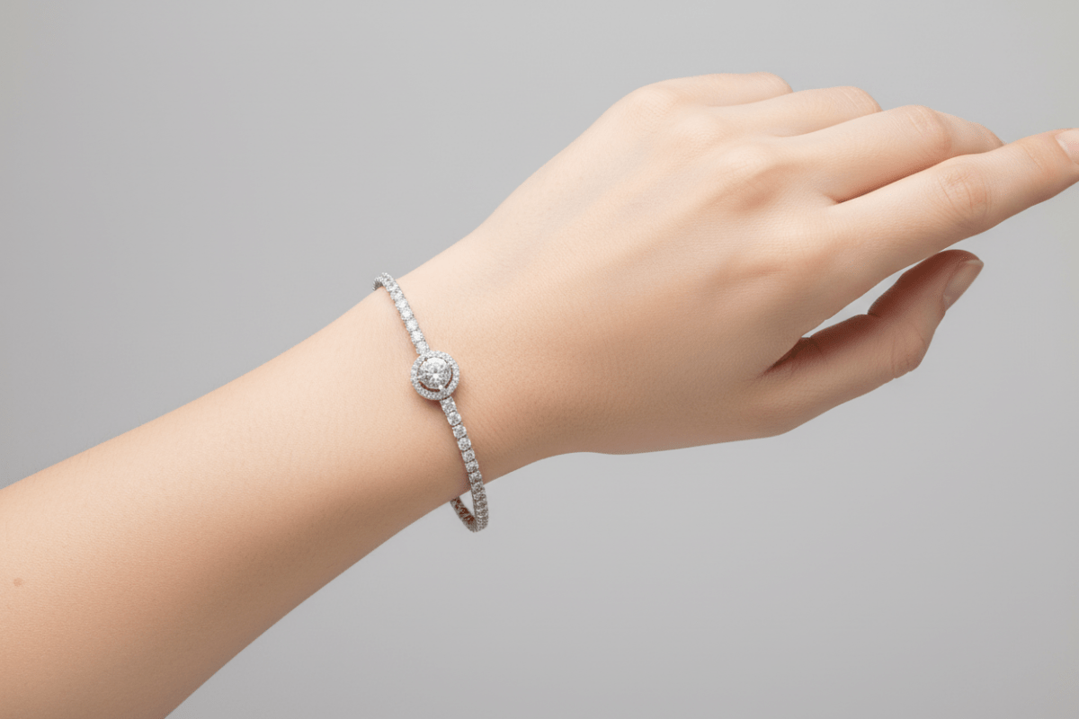 Pulsera Tennis con Centro Halo en Plata 925 y Zirconias Cúbicas