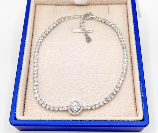 Pulsera Tennis con Centro Halo en Plata 925 y Zirconias Cúbicas - Aurora Boré
