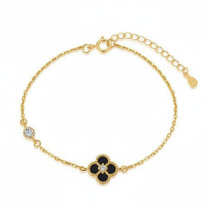 Pulsera Trébol Negro – Plata 925 en Baño de Oro 18K ó Rose Gold