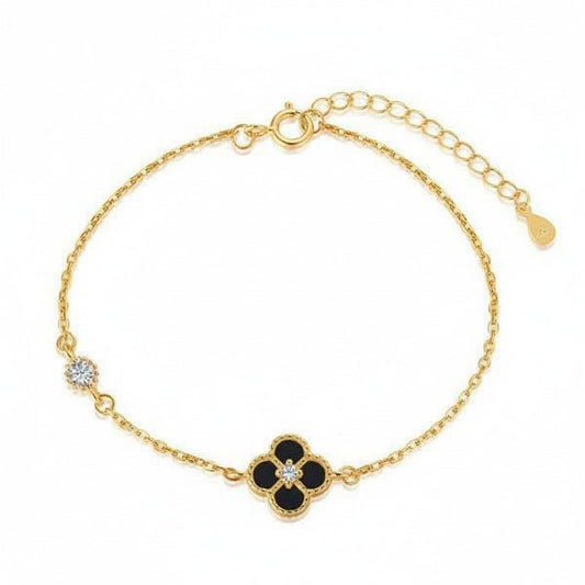 Pulsera Trébol Negro – Plata 925 en Baño de Oro 18K ó Rose Gold