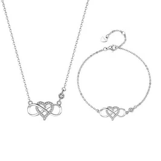 Set corazón infinito con cadena y una pulsera con un corazón y símbolo infinito