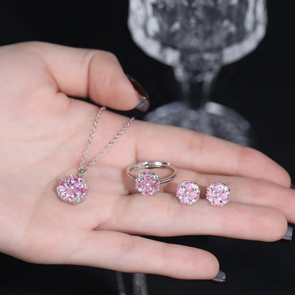 Set de plata 925 con un precioso trébol de cuatro hojas con brillantes zirconias rosadas y blancas para un look único - Aurora Boré