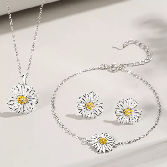 Set de Plata 925 Incluye Pulsera, Dije, Collar y Aretes, Flor Dandelion, Conjuntos de joyas