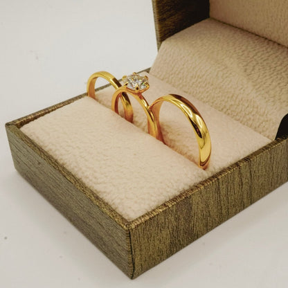 Trío de Anillos "Trilogía Aurora" - Plata 925 con baño de Oro 18K y Moissanita 6.5 mm