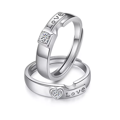 Anillos de pareja de plata 925, Anillo un solo corazón, Plata 925 y zirconias